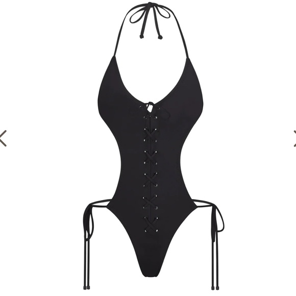 SKIMS Recycled Swim Lace-up Monokini Sz.XS (will fit small) Ochre Cocoa & Onyx - Picture 16 of 16